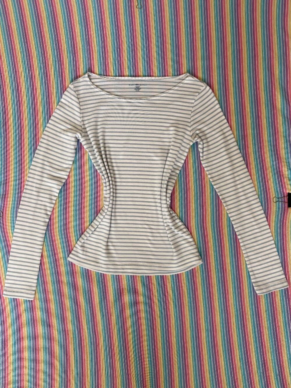 Brandy Melville Striped Blue and White Long Sleeve Boatneck 100% Cotton Top